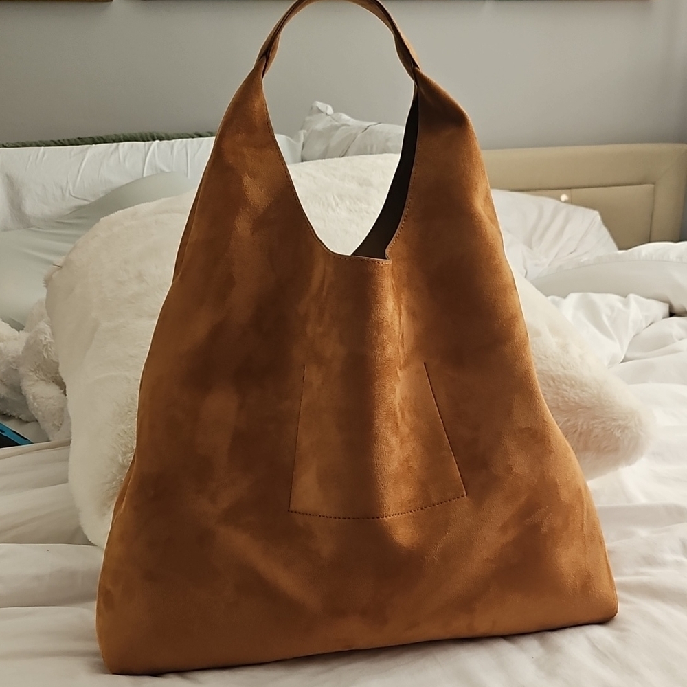 Gqp Tan Suede Slouchy Large shoulder  Bag New